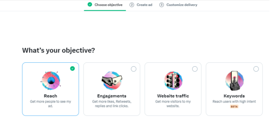 Choose the objective for your Twitter Ads