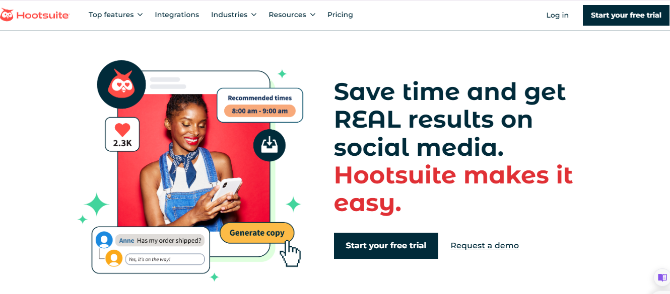 Hootsuite social media audit tool gives you analytics for overall social media platforms.